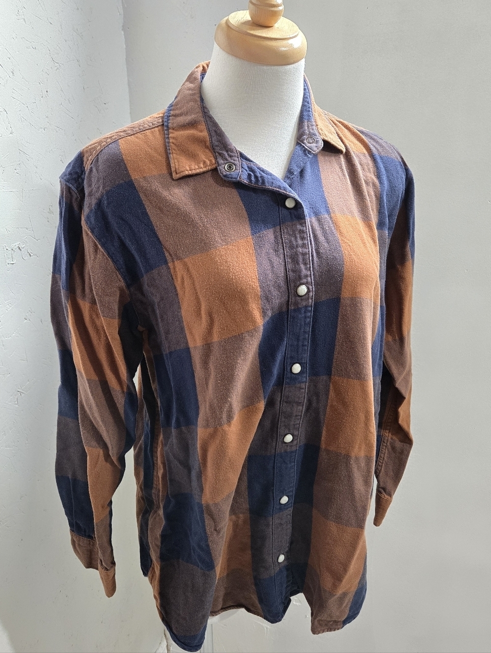 Eddie Bauer Navy and Orange Plaid Button-Down Shirt